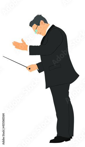 Music conductor vector illustration isolated on white background. Philharmonic conductor. Orchestra leader on event. Musician leader man.