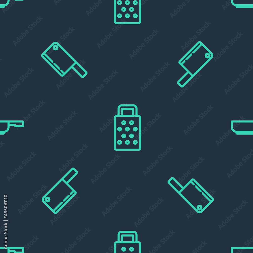 Set line Grater, Meat chopper and Frying pan on seamless pattern. Vector Set line Grater, Meat chopper and Frying pan on seamless pattern. Vector