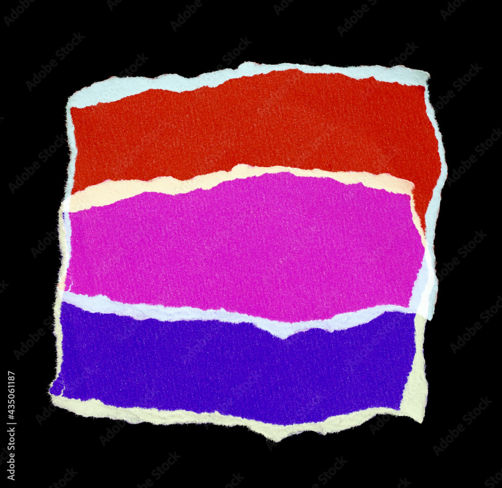 Color torn paper isolated on black background