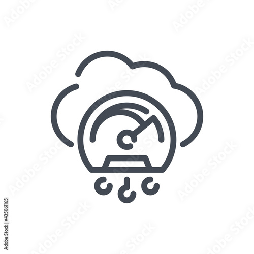 Cloud network with dashboard line icon. Cloud services perfomance vector outline sign.