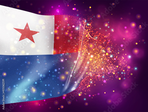 Chile, vector 3d flag on pink purple background with lighting and flares