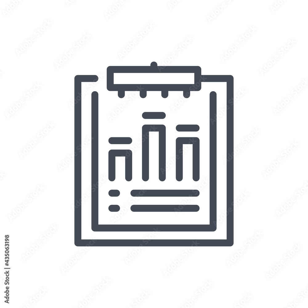 Clipboard with statistis and analytics line icon. Progress report and performance result vector outline sign. Clipboard with statistis and analytics line icon. Progress report and performance result vector outline sign.