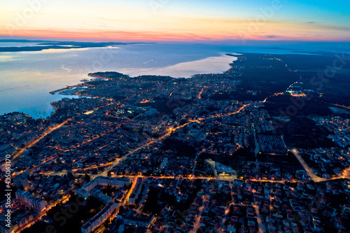 Colorful nightscapes of city Zadar aerial view