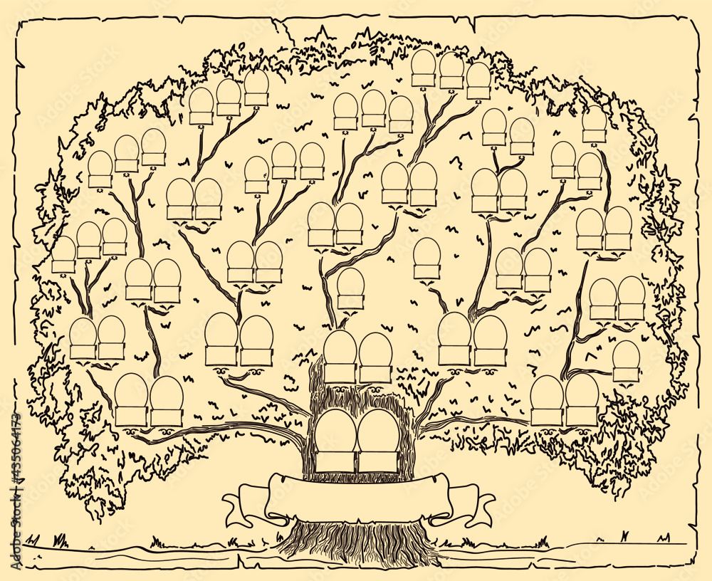 Family tree printable vector artwork. Old paper generation map with ...