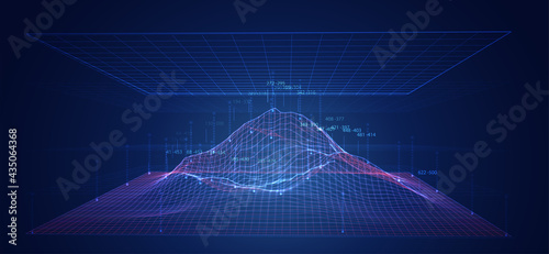 vector 3d mountain with elevation points, infographic in blue