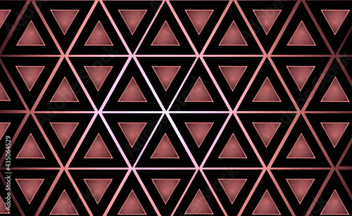 Repeating shapes. Pink-black triangular background. 2D texture o