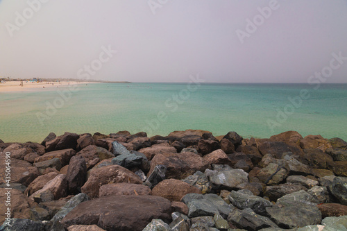 Beach. Blue sea and white sand. Summer time. Seacost