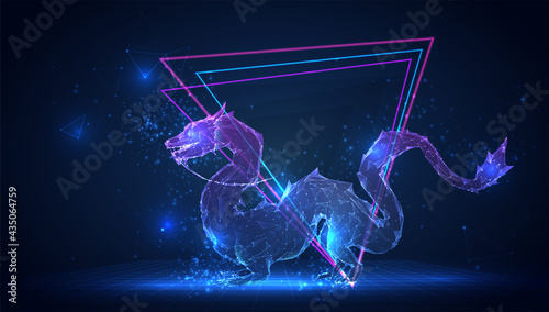vector 3d dragon snake on a blue background in virtual space