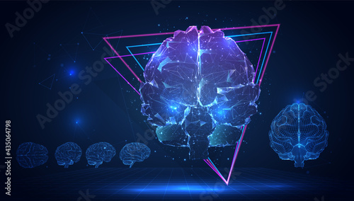 vector 3d human brain on blue background in virtual space
