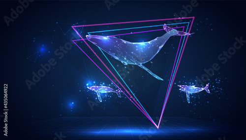 vector 3d whale on a blue background in virtual space