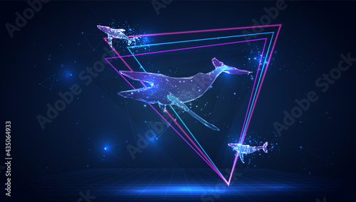 vector 3d whale on a blue background in virtual space