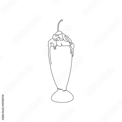 One single line drawing of fresh sweet milkshake with wafer stick logo vector illustration. Drink shop cafe menu and restaurant badge concept. Modern continuous line draw design street food logotype