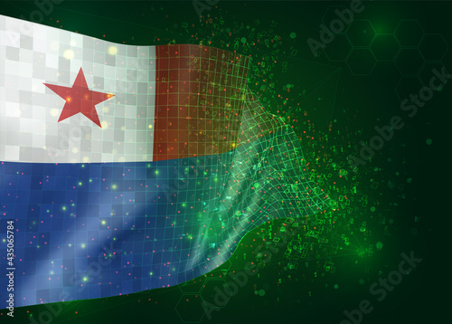 Chile, on vector 3d flag on green background with polygons and data numbers
