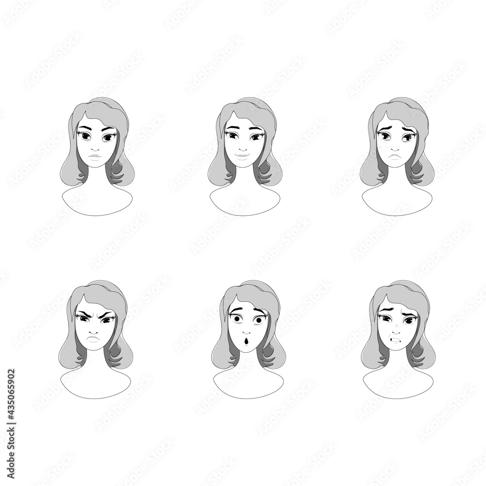 Vector avatar of a young adult woman with different emotions Vector avatar of a young adult woman with different emotions