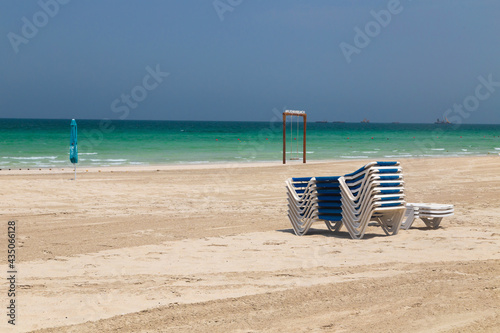 Beach. Blue sea and white sand. Summer time. Seacost