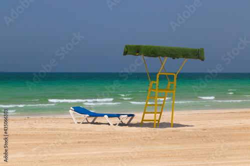 Beach. Blue sea and white sand. Summer time. Seacost