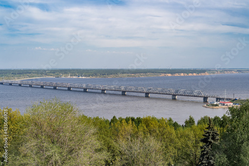 Bridge over the Volga river  built under the Tsar in Russia. The current iron bridge. Connects two banks of the same city.