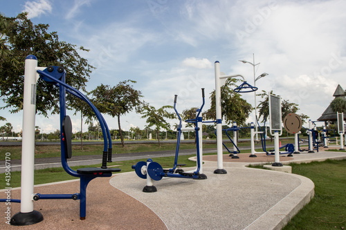 NAKHON RATCHASIMA, THAILAND - MARCH 17, 2020: The exercise equipment at Bung Ta Lua Water Park in Nakhon Ratchasima, Thailand