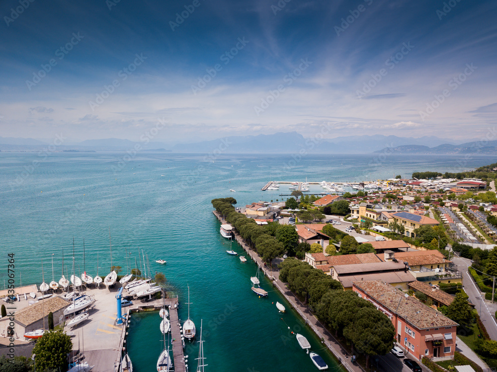 Italy, May 202: aerial view of the city of Peschiera del Garda in the province of Verona in Veneto.