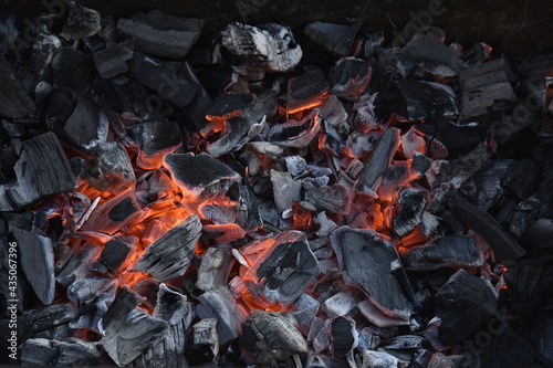 air blowing of coal, hot coals for roasting red meat