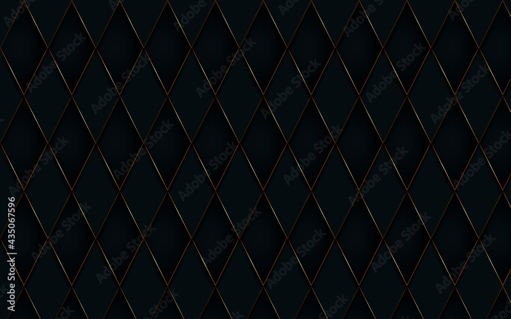 Abstract gold border with black diamond pattern luxury background. 3d vector illustration