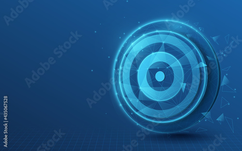 3d Target board sign. Low poly, lines, triangles, and particle style design. Vector illustration