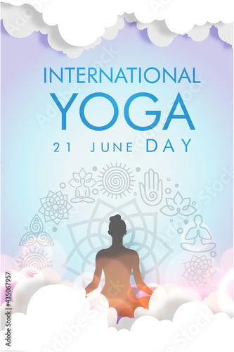 International Yoga day 21 june web banner EPS10 vector.Meditation Practice Yoga Colorful Fitness Concept. Vector illustration