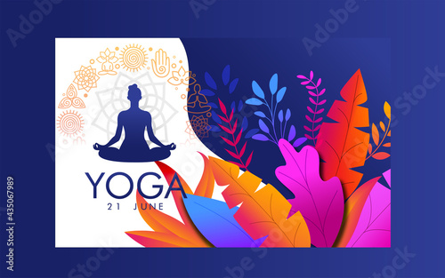 International Yoga day 21 june web banner EPS10 vector.Meditation Practice Yoga Colorful Fitness Concept. Vector illustration