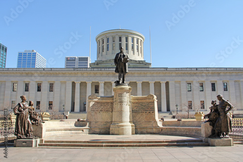 A statue of William McKinley stands in front of the Ohio Statehouse in Columbus Ohio. photo