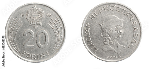 Hungary twenty forint coin on white isolated background