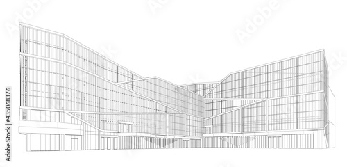 3d wireframe of building. sketch design.Vector