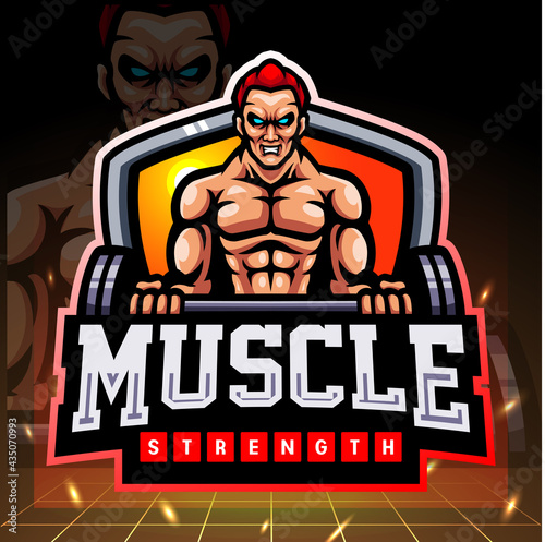 Muscle strength mascot. esport logo design