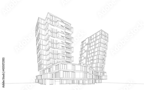 3d wireframe of building. sketch design.Vector