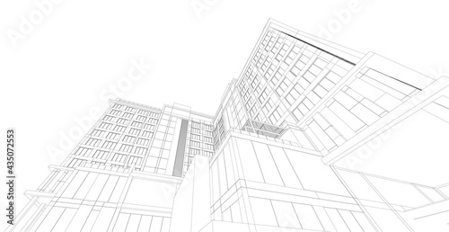 3d wireframe of building. sketch design.Vector