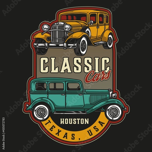 Retro cars vintage colorful label