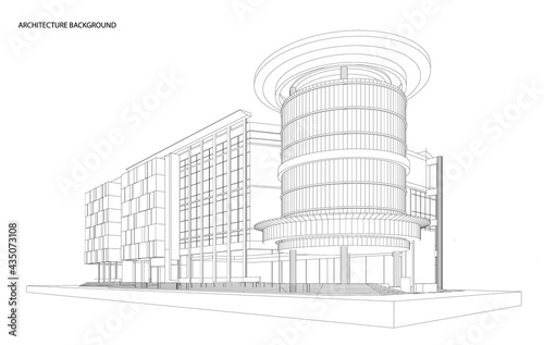 3d wireframe of building. sketch design.Vector