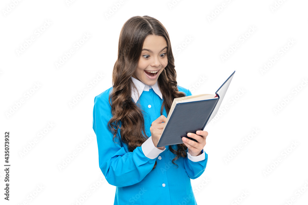 Open book to life. Surprised child do written assignment. Study materials. The way you study best Open book to life. Surprised child do written assignment. Study materials. The way you study best