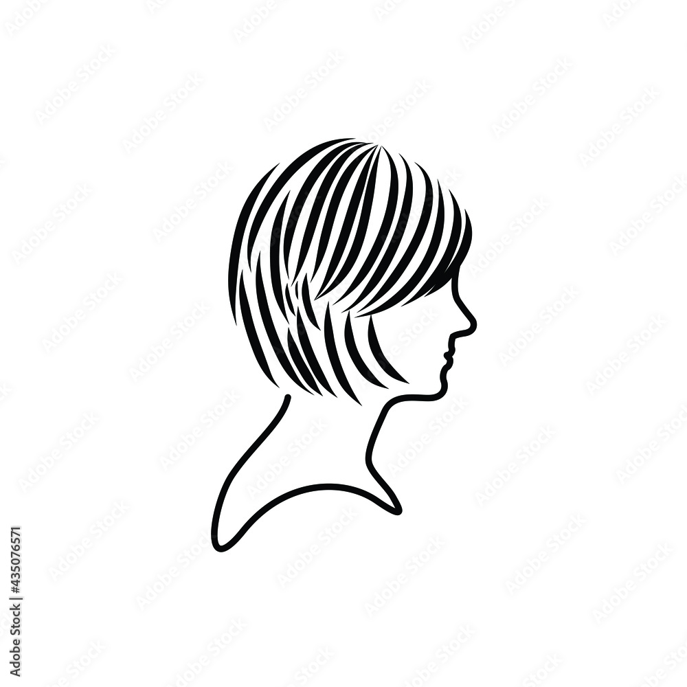 short hair style female logo design vector for barber shop