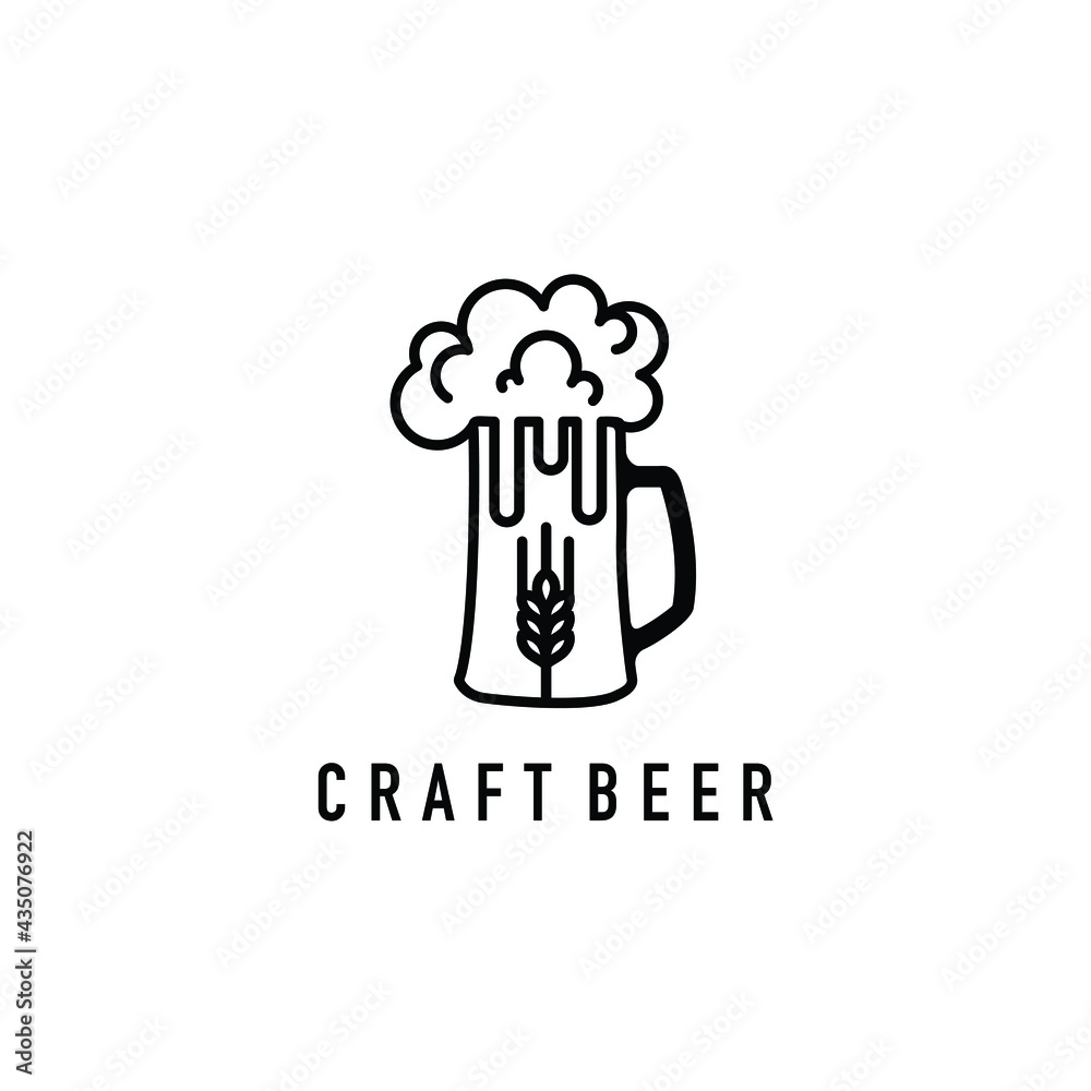large mug glass beer with flowing foam line art logo design vector large mug glass beer with flowing foam line art logo design vector