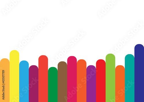 Multicolored woods arranged by high and low on a white background.
