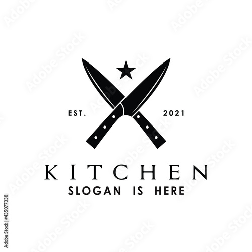 crossed knife cutlery logo design vector