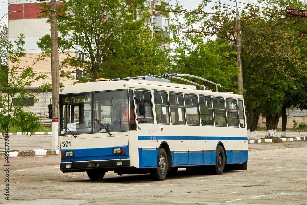 trolley bus on the street