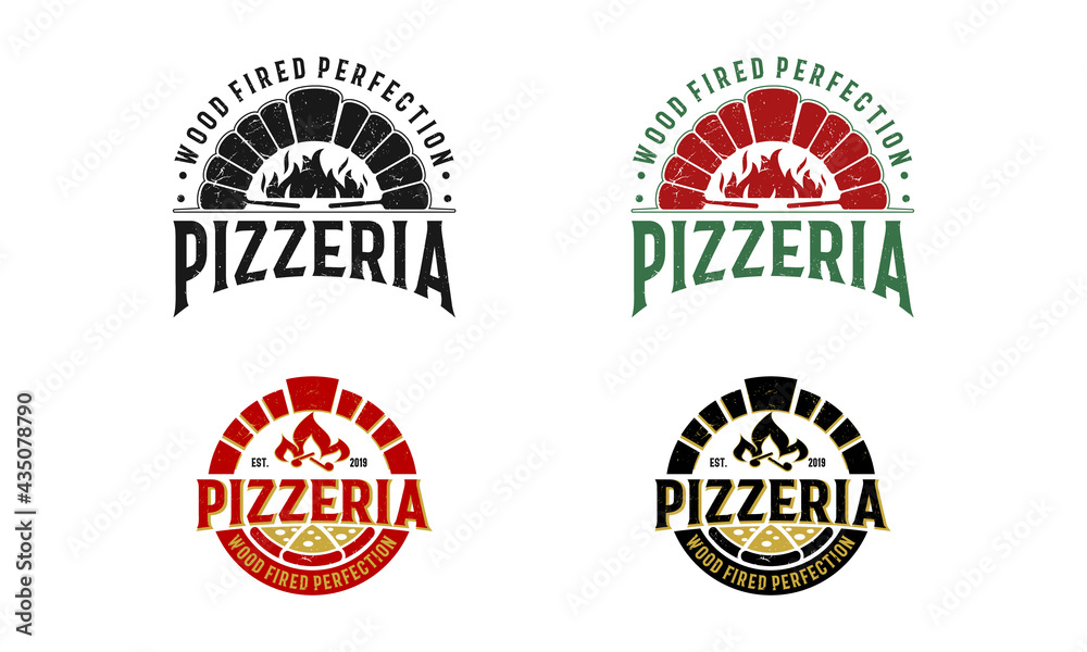 vector set of pizza pizzeria labels and badges logo design vector