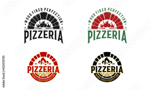 vector set of pizza pizzeria labels and badges logo design vector