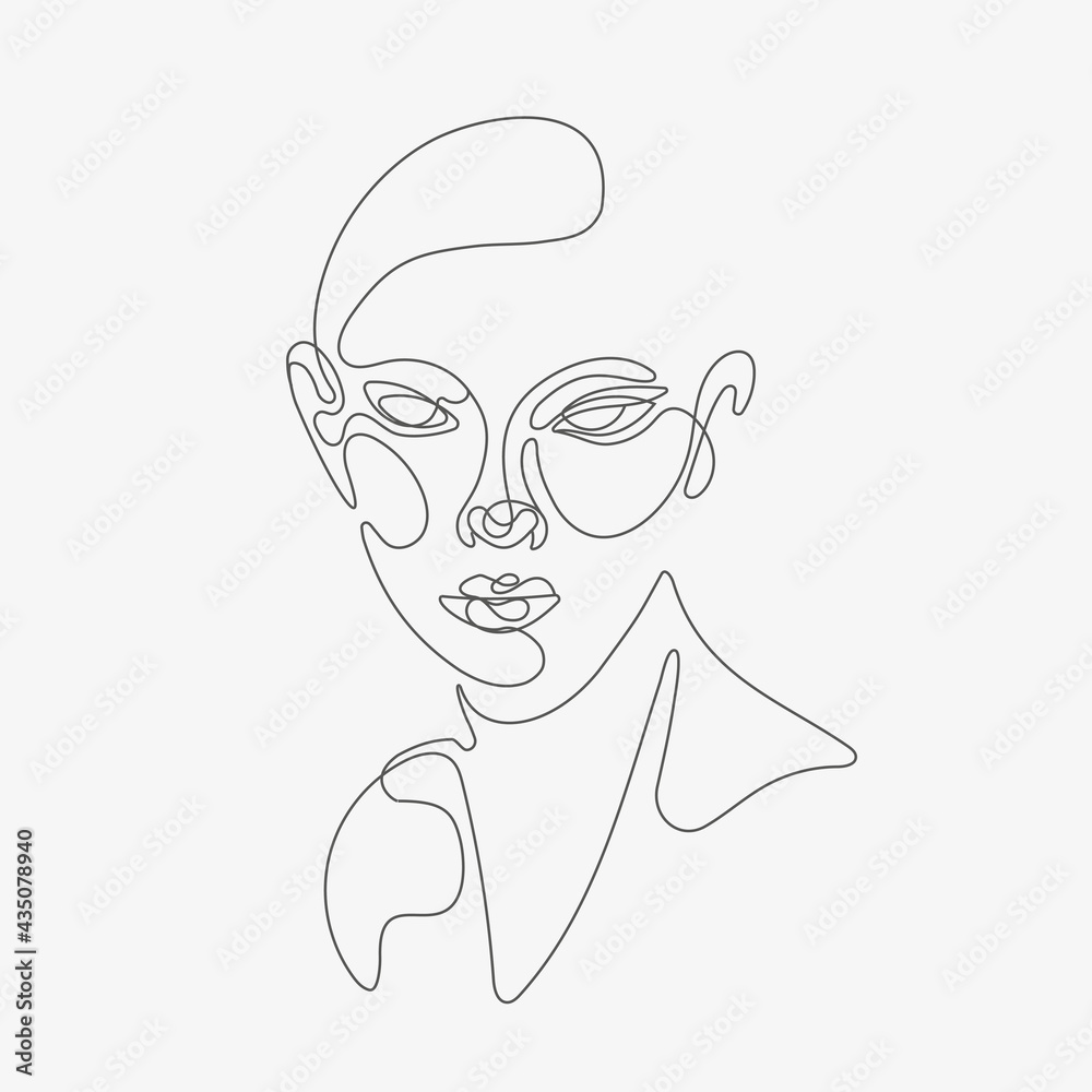 Woman head vector illustration. One-line art style. Woman head vector illustration. One-line art style.