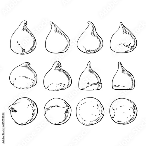 Set of hand drawn meringues on white background. Zephyr. Dessert. Vector illustration in engrave style.