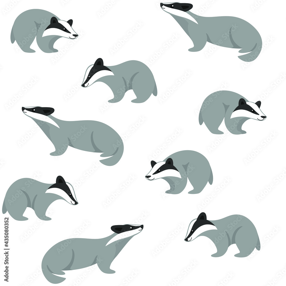 Naklejka premium Simple seamless trendy animal pattern with badger. Cartoon vector illustration.