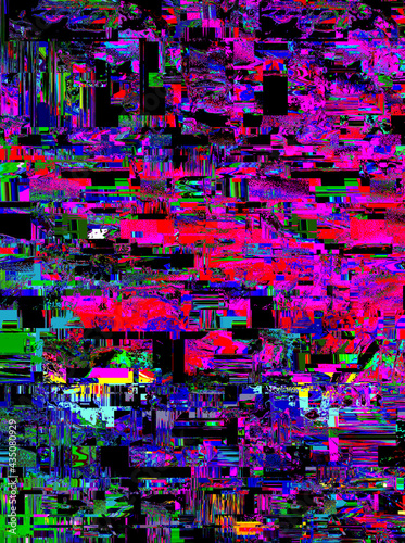 Digital glitch art signal error pixel static noise, 3d render illustration