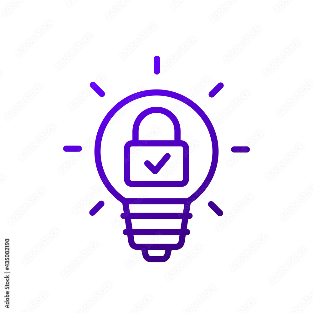 patent line icon with light bulb and lock patent line icon with light bulb and lock
