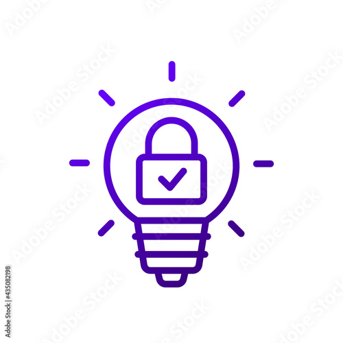 patent line icon with light bulb and lock